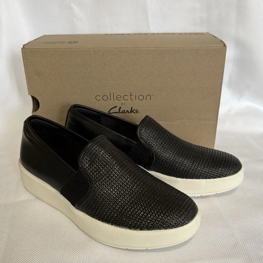 Clarks Women's Slip‎ On Sneaker Layton Petal Size 8.5 Medium Black Combi